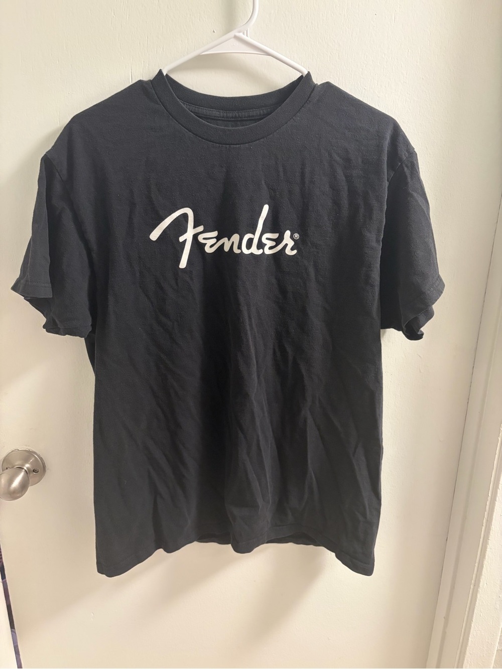 Fender Guitars Black White Script Logo Graphic Short Sleeve T-Shirt Size L